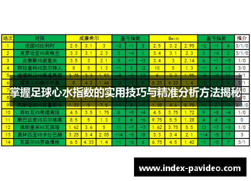 掌握足球心水指数的实用技巧与精准分析方法揭秘